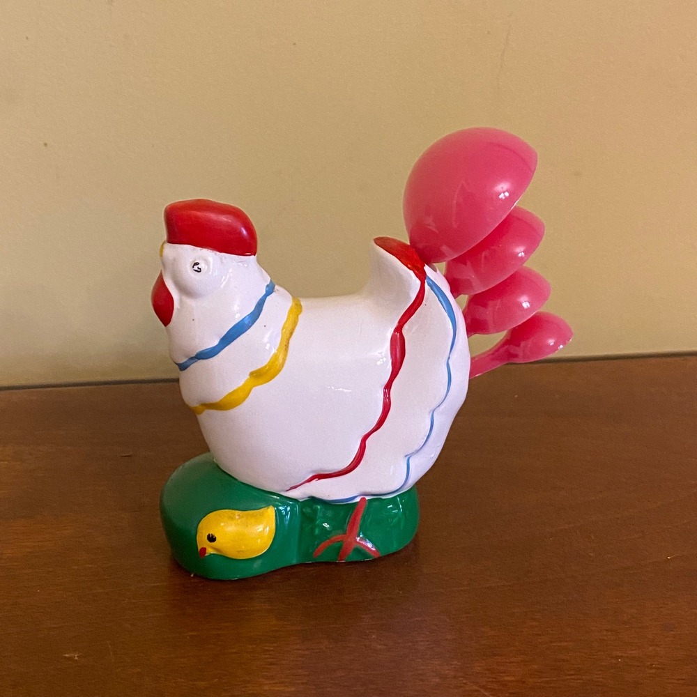 Vintage Ceramic Chicken Measuring Spoon‎ Holder Country Farmhouse Kitchen Kitsch
